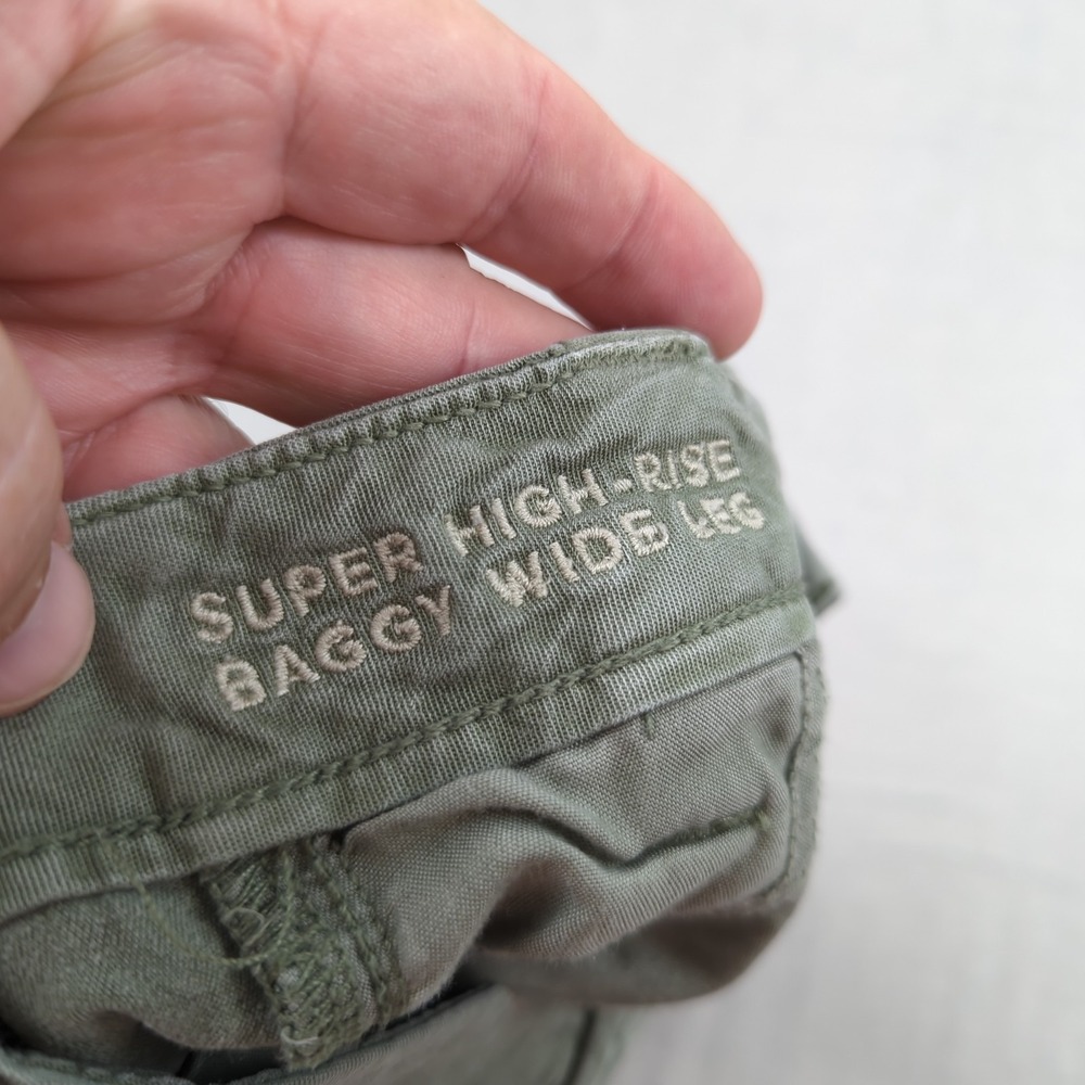 American Eagle Pants Womens 0 Khaki Green Super High Rise Baggy Wide Leg Cargo - Picture 12 of 16